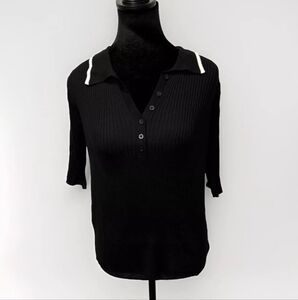 New! Calvin Klein Jeans Black Ribbed Polo Short Sleeve Shirt Size XS X-SMALL NWT